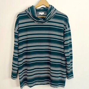 Garnet Hill Green Striped Cowl Neck Tunic